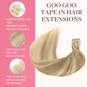 GOO GOO Tape in Hair Extensions packaging with 20 pieces