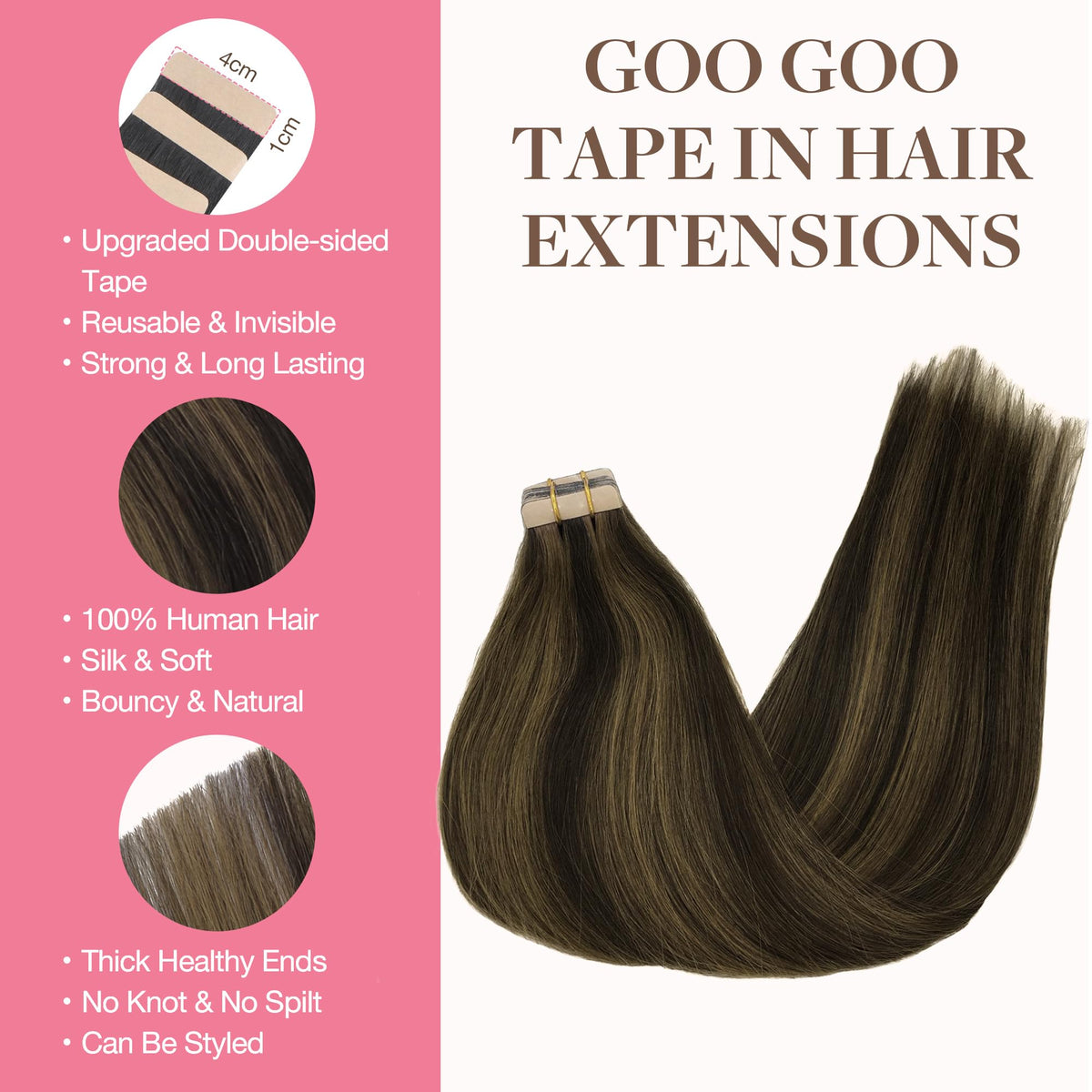 GOO GOO Tape in Hair Extensions packaging with 20 pieces
