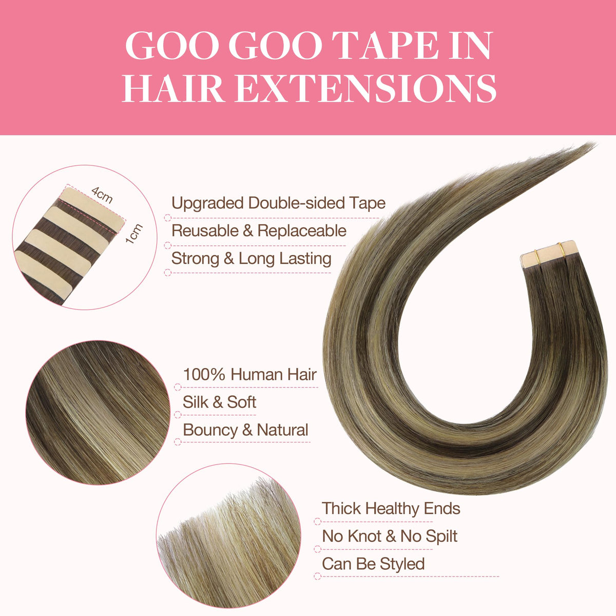 GOO GOO Tape in Hair Extensions packaging with 40 pieces