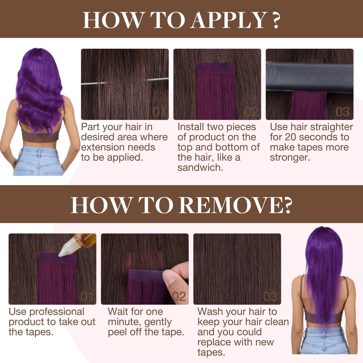 GOO GOO Tape in Hair Extensions #Purple on model