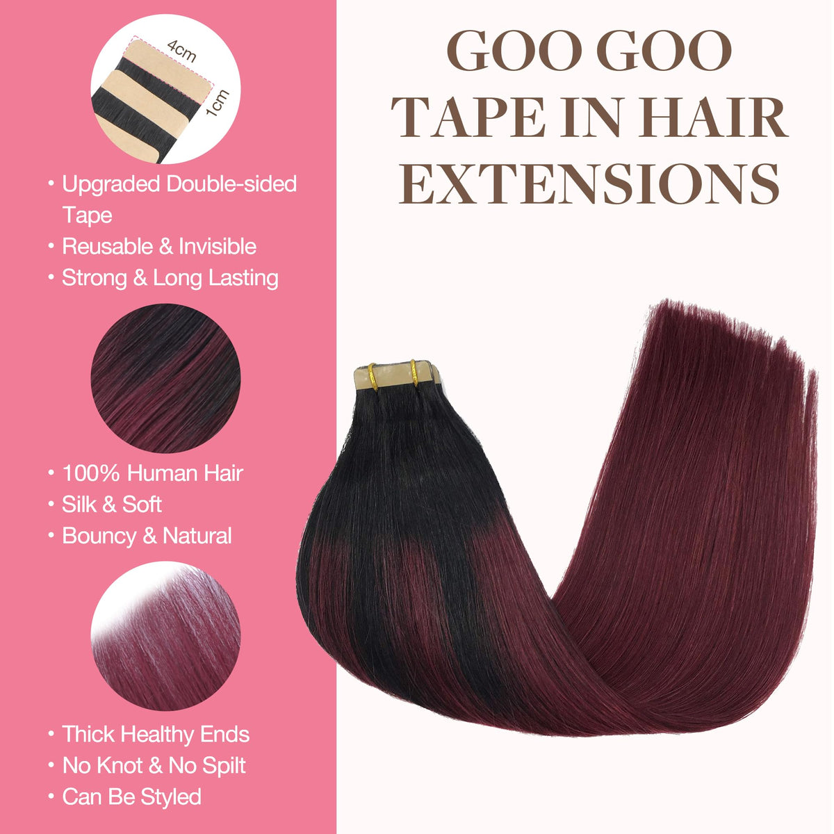 GOO GOO Tape In Hair Extensions showing texture