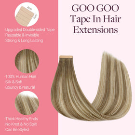 GOO GOO Tape in Hair Extensions styled in a wavy look