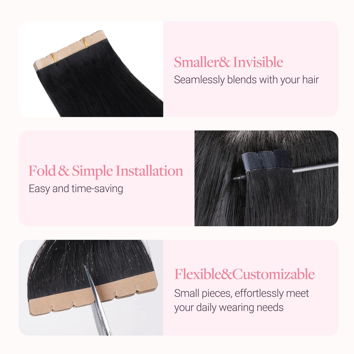 GOO GOO Tape in Hair Extensions styled in layered look