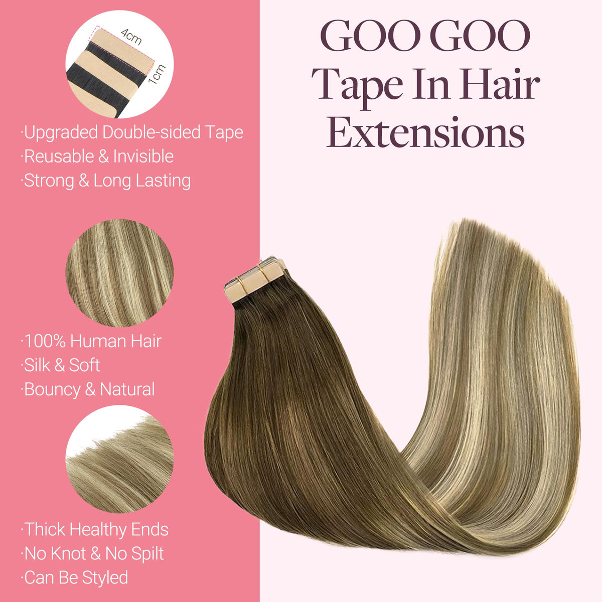 GOO GOO Tape in Hair Extensions texture and colour sample