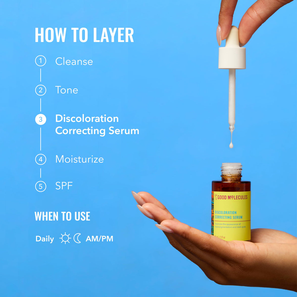 Good Molecules Discoloration Correcting Serum Pack 3 application on skin