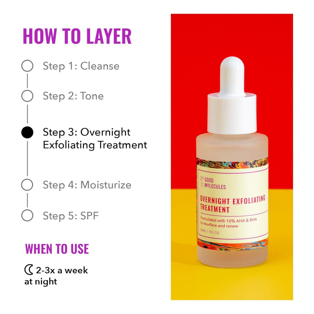 Good Molecules Overnight Exfoliating application on skin