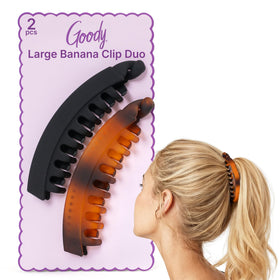 GOODY Large Banana Clip Set in black and tortoiseshell front view