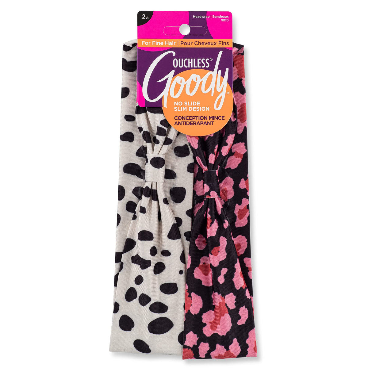 GOODY Low Profile Headwraps 2CT front view with patterned designs