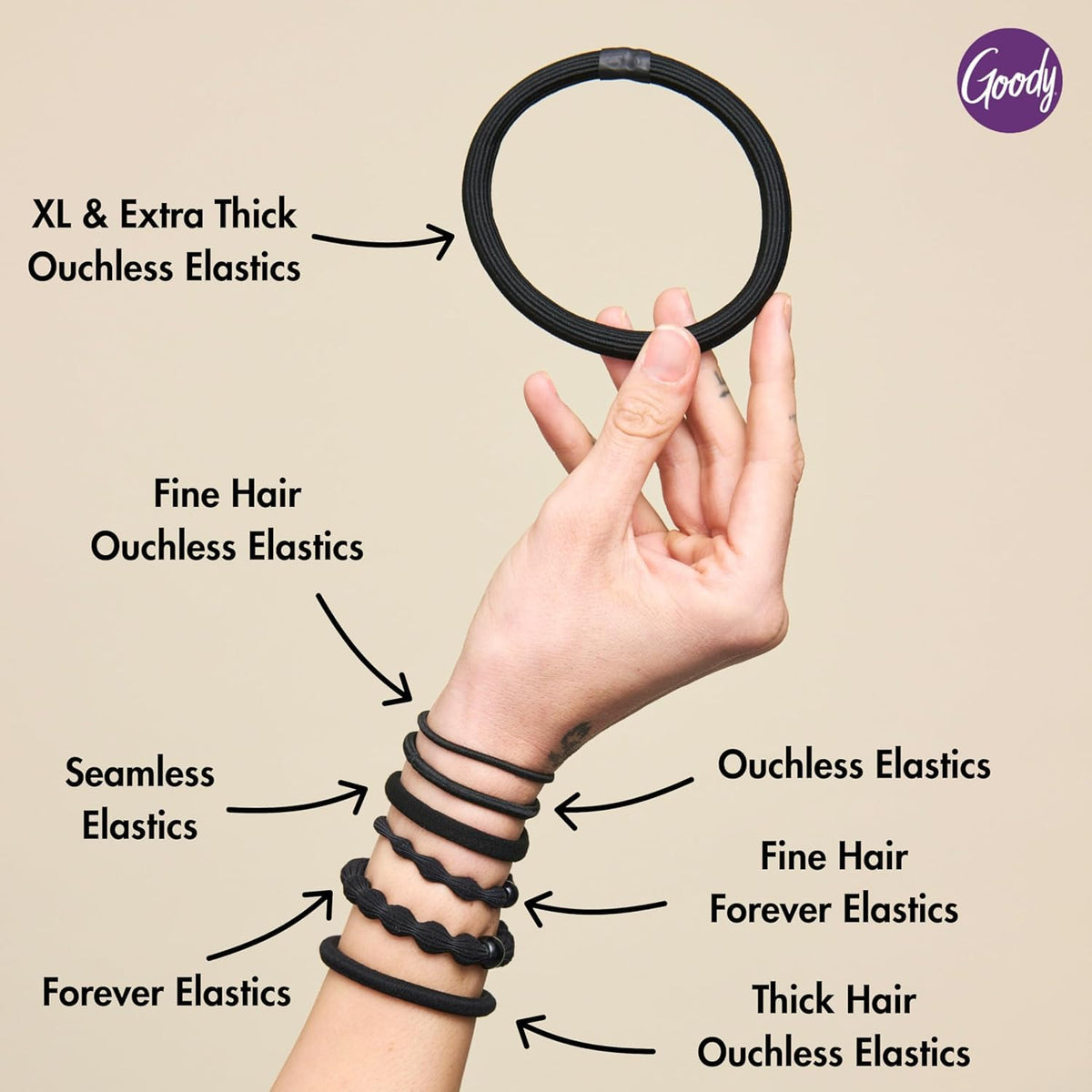 GOODY Ouchless Hair Elastics on a bathroom counter