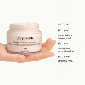 goop Scalp Scrub Shampoo with rosemary and peppermint plants