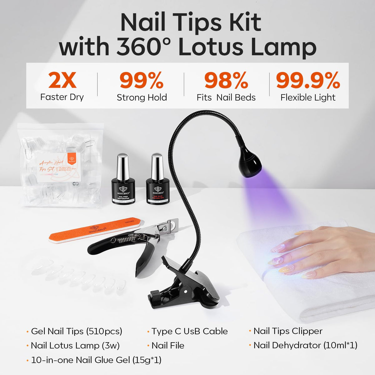 Gooseneck lamp positioned for nail curing