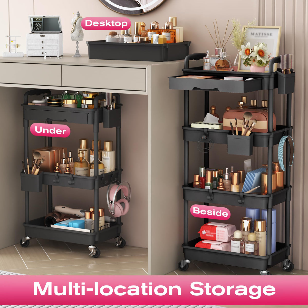 Goovilla Rolling Makeup Organizer Cart dimensions and size context