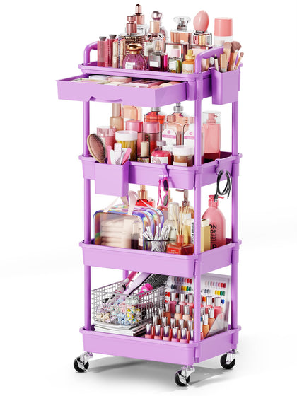 Goovilla Rolling Makeup Organizer Cart front view in purple
