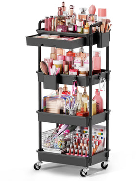 Goovilla Rolling Makeup Organizer Cart front view with four tiers