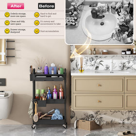 Goovilla Rolling Makeup Organizer Cart in a bathroom setting