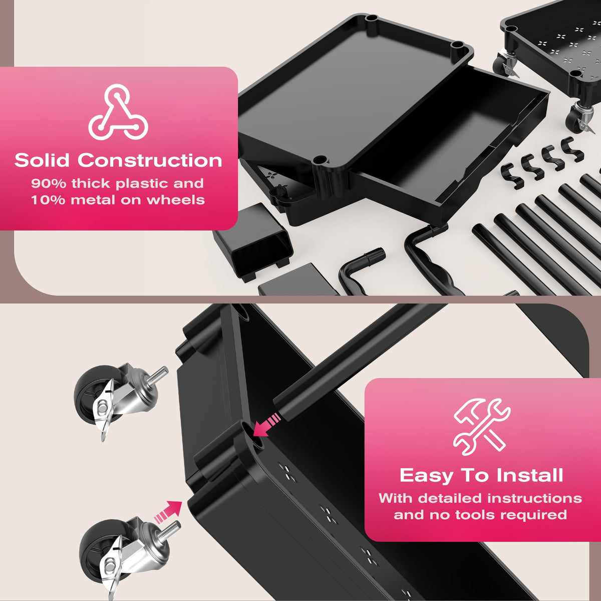 Goovilla Rolling Makeup Organizer Cart loaded with makeup products