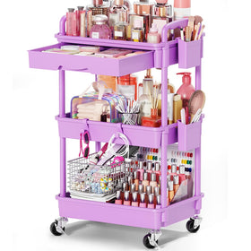 Goovilla Rolling Makeup Organizer Cart purple front view