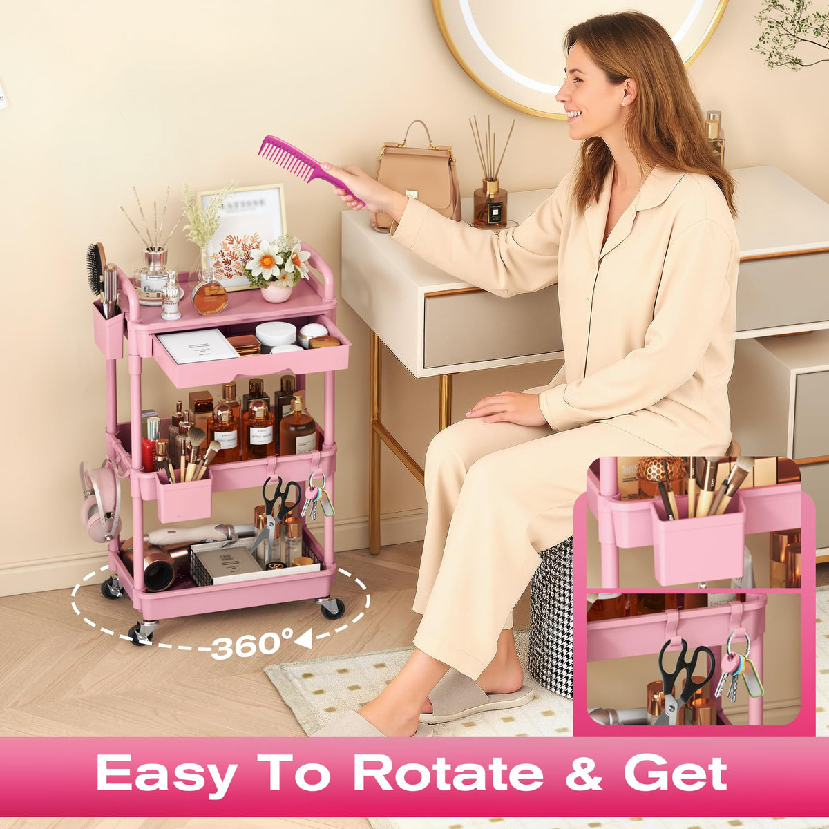 Goovilla Rolling Makeup Organizer Cart side view