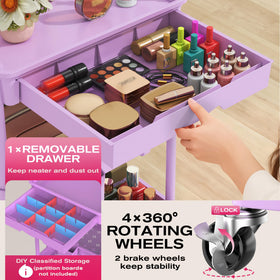 Goovilla Rolling Makeup Organizer Cart with cosmetics displayed