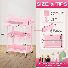 Goovilla Rolling Makeup Organizer Cart with open tiers and drawer