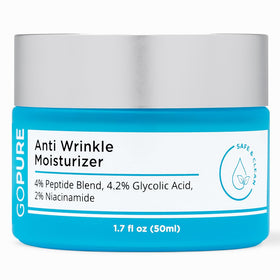 goPure Glyco-Peptide Anti Wrinkle Face Cream on a bathroom counter