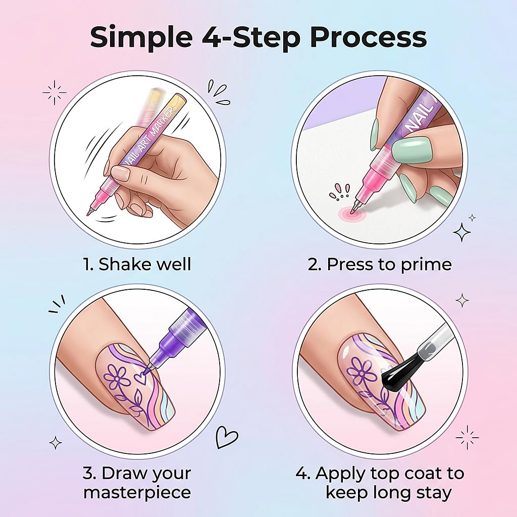 Gorvalin nail art pen on acrylic nails with designs
