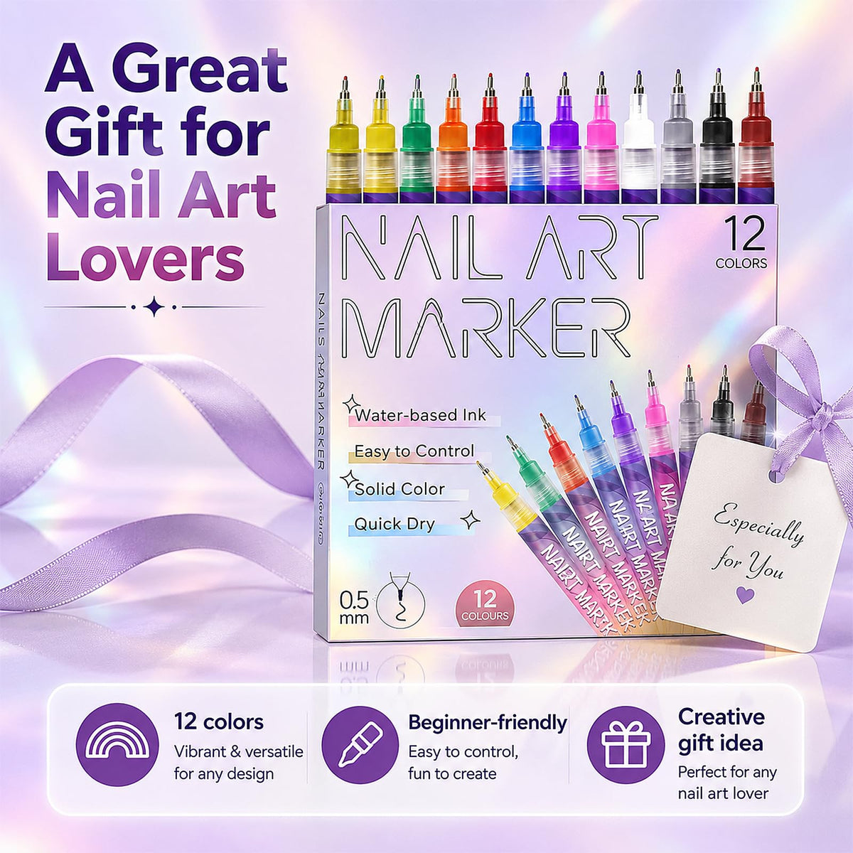 Gorvalin nail art pens in packaging displaying all 12 colours