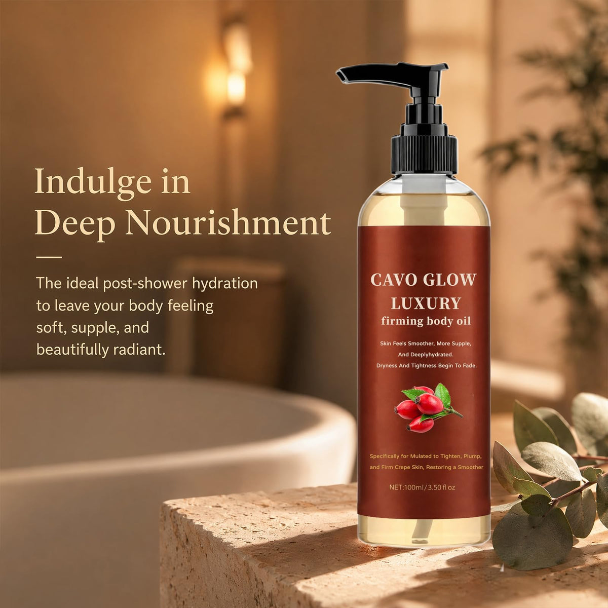 GosBio Cavo Glow Body Oil back view with ingredients