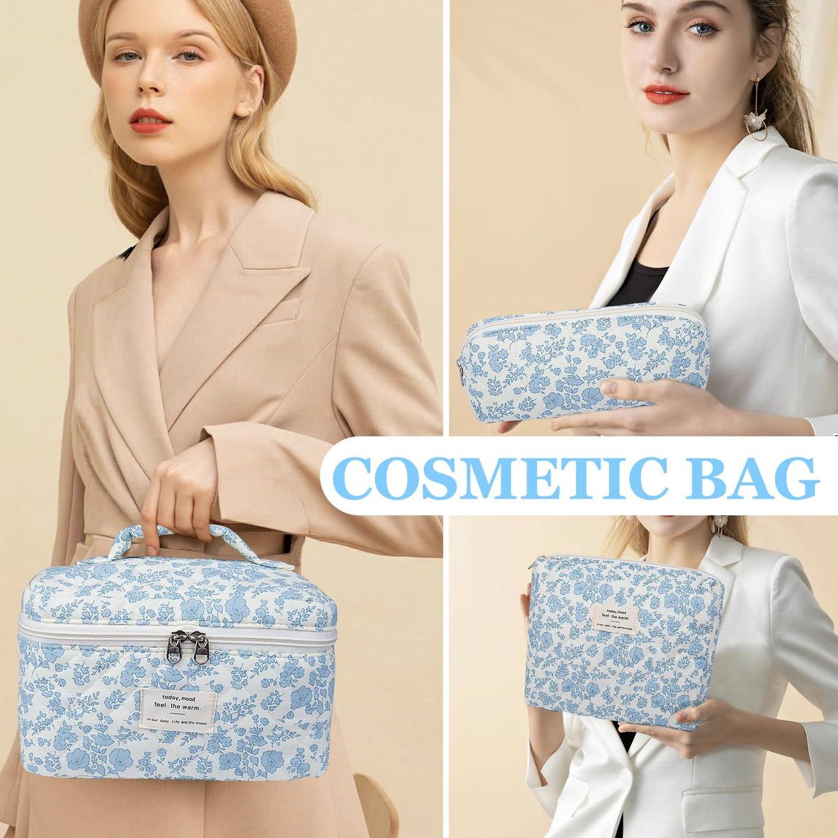 Gosect 3pc Makeup Bag Set displayed with cosmetics