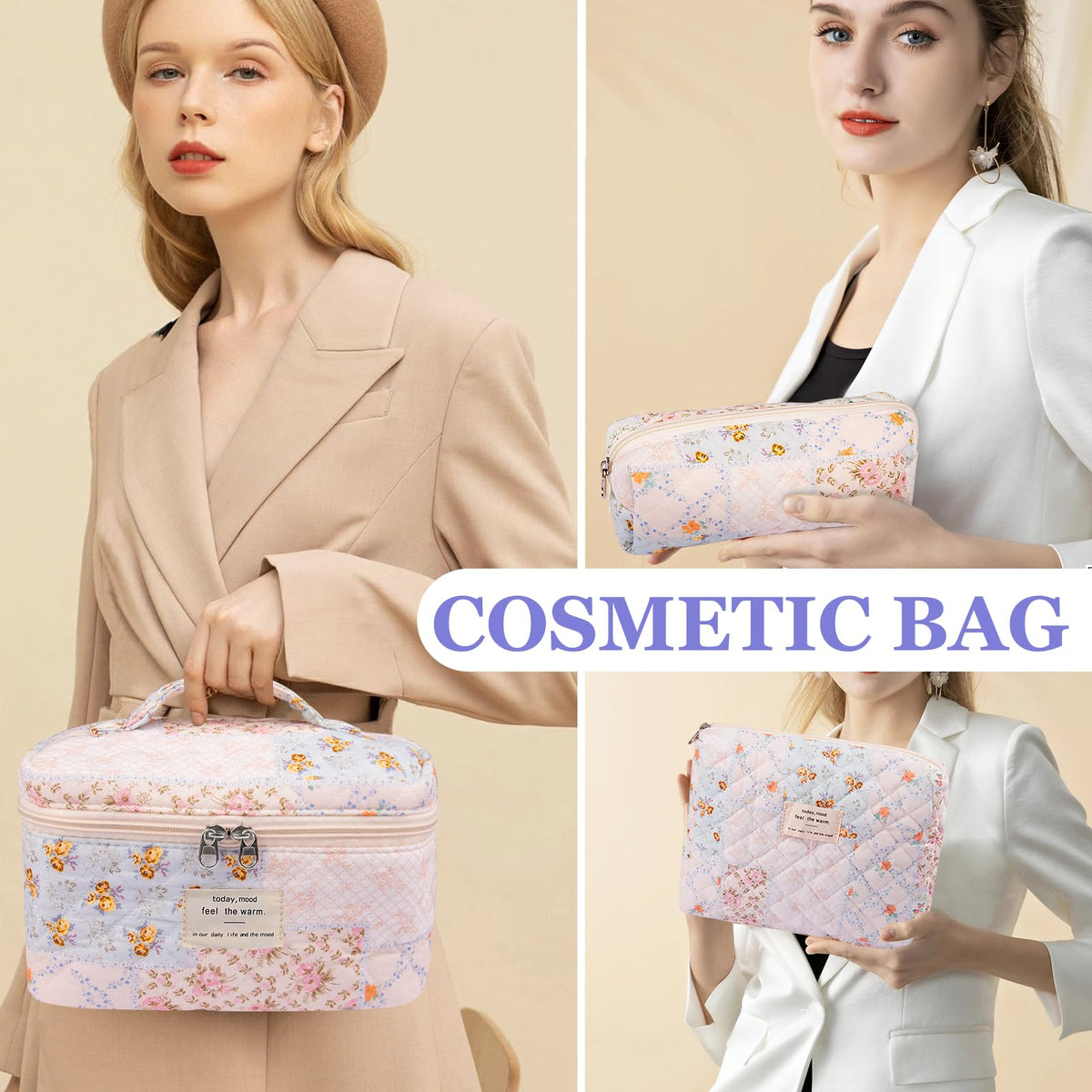 Gosect Makeup Bag Set all three sizes displayed together