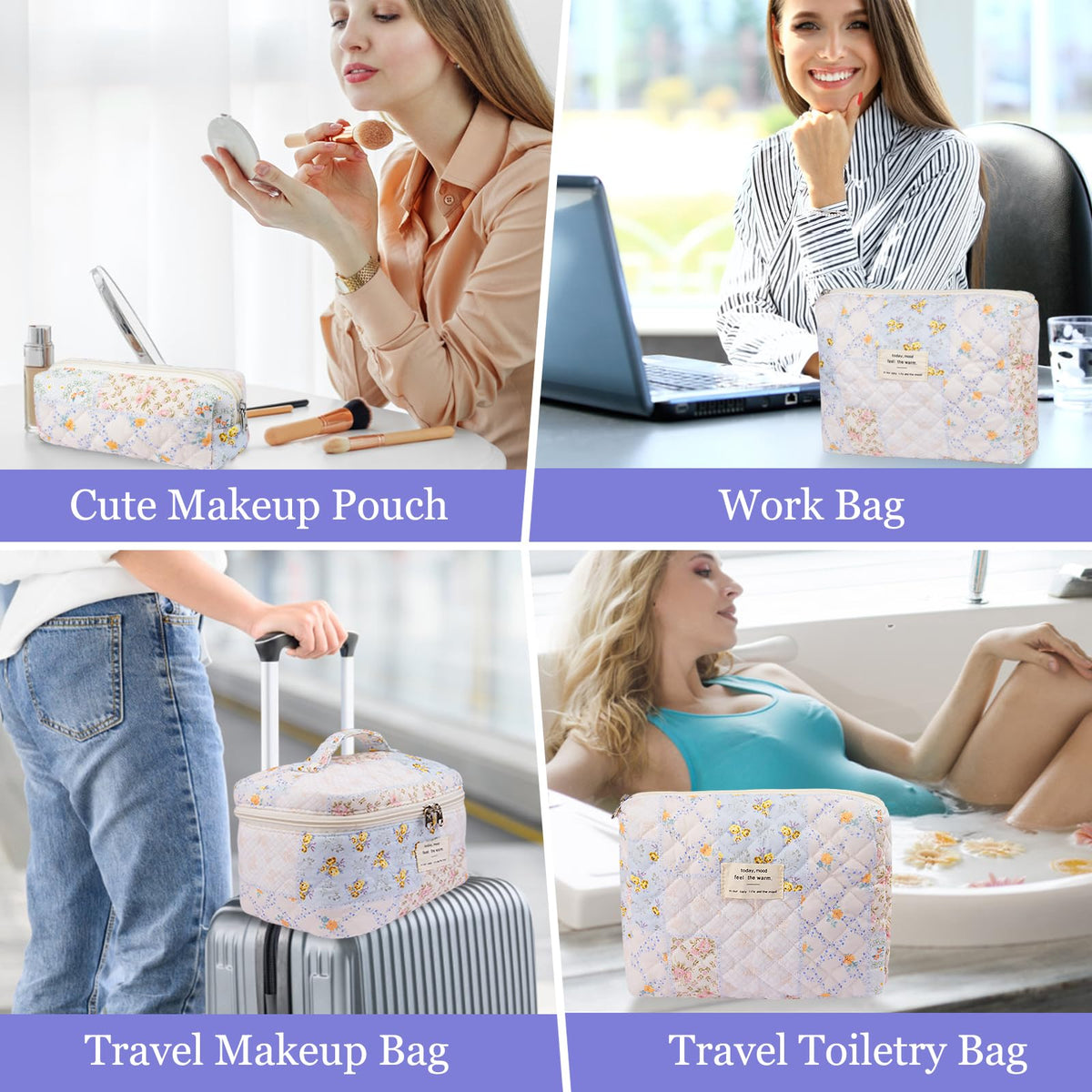 Gosect Makeup Bag Set floral design detail