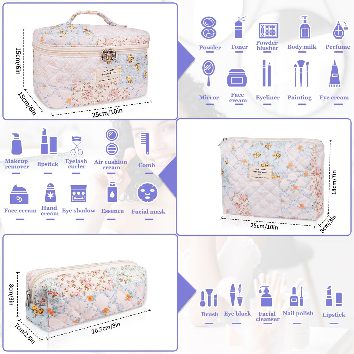 Gosect Makeup Bag Set medium floral bag side view