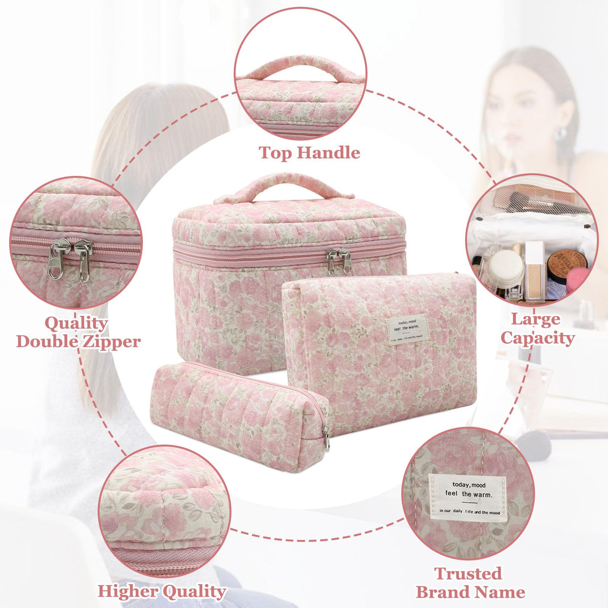 Gosect medium floral makeup bag, side view
