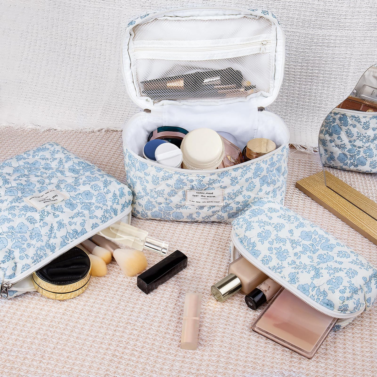 Gosect small floral makeup bag, open view