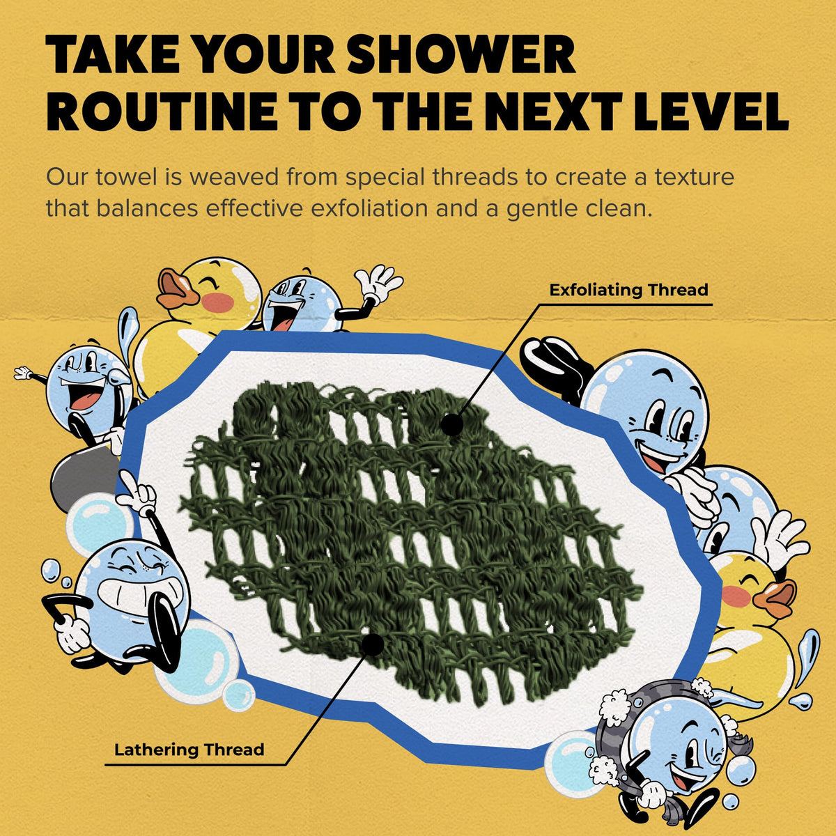 GOSHI Exfoliating Shower Towel displayed with bath accessories
