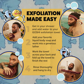 GOSHI Exfoliating Shower Towel displayed with other bath accessories