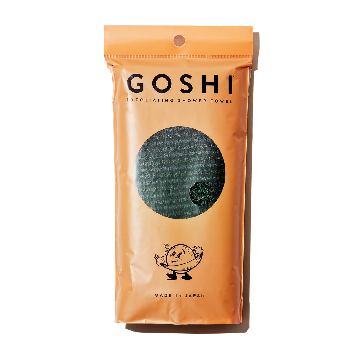 GOSHI Exfoliating Shower Towel green model front view