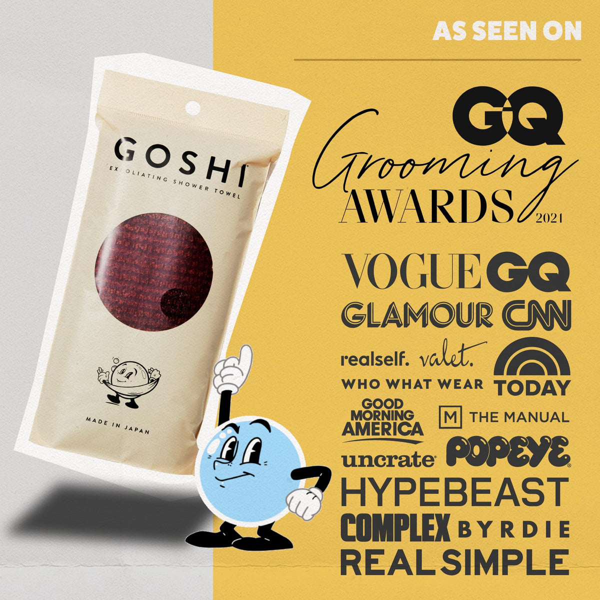GOSHI Exfoliating Shower Towel in use during a shower