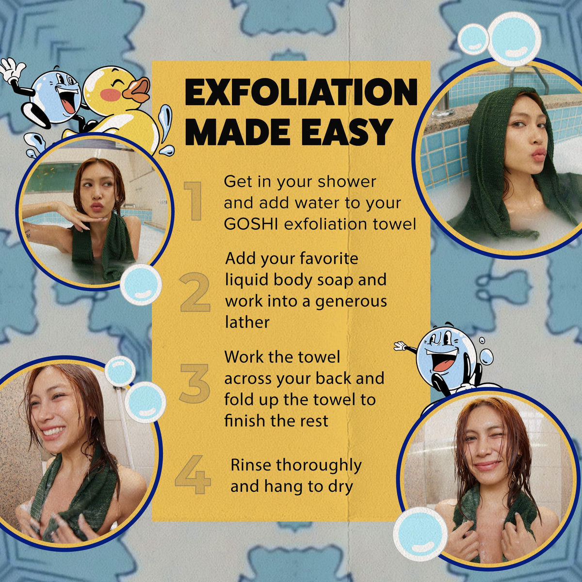 GOSHI Exfoliating Shower Towel packaging front view
