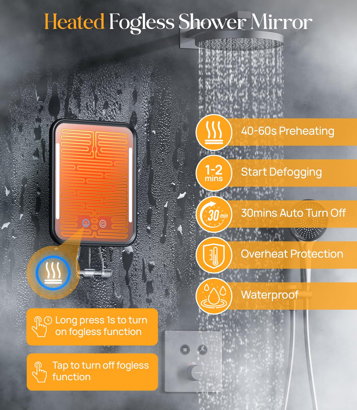 Gospire Heated Shower Mirror installation on a smooth wall