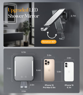 Gospire Heated Shower Mirror side view with adjustable brightness feature