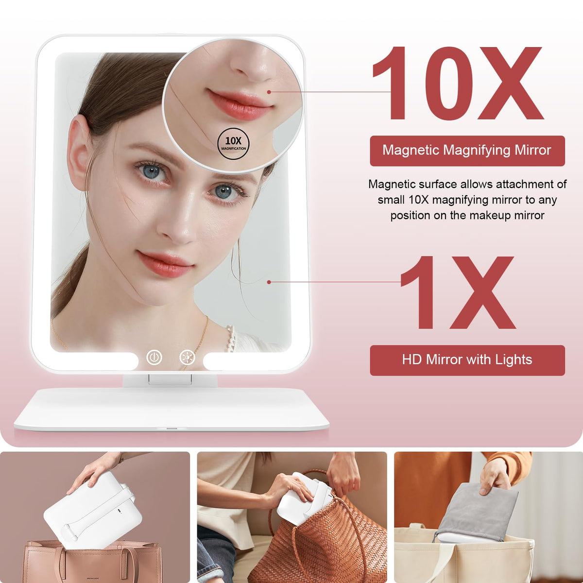Gospire Travel Makeup Mirror displaying warm light setting