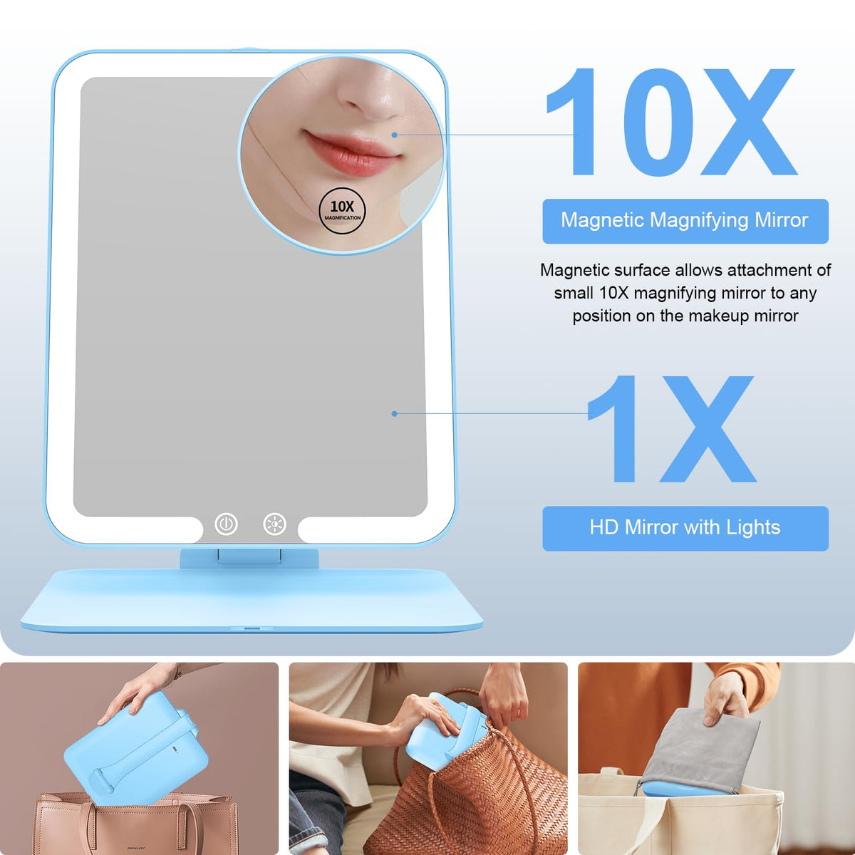 Gospire Travel Makeup Mirror in velvet storage bag