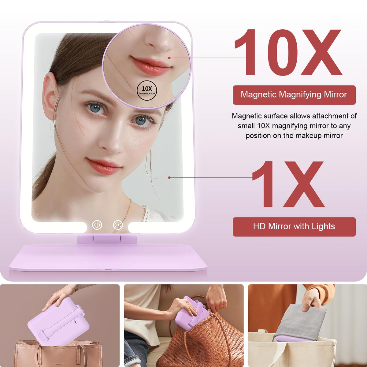 Gospire Travel Makeup Mirror in velvet storage bag