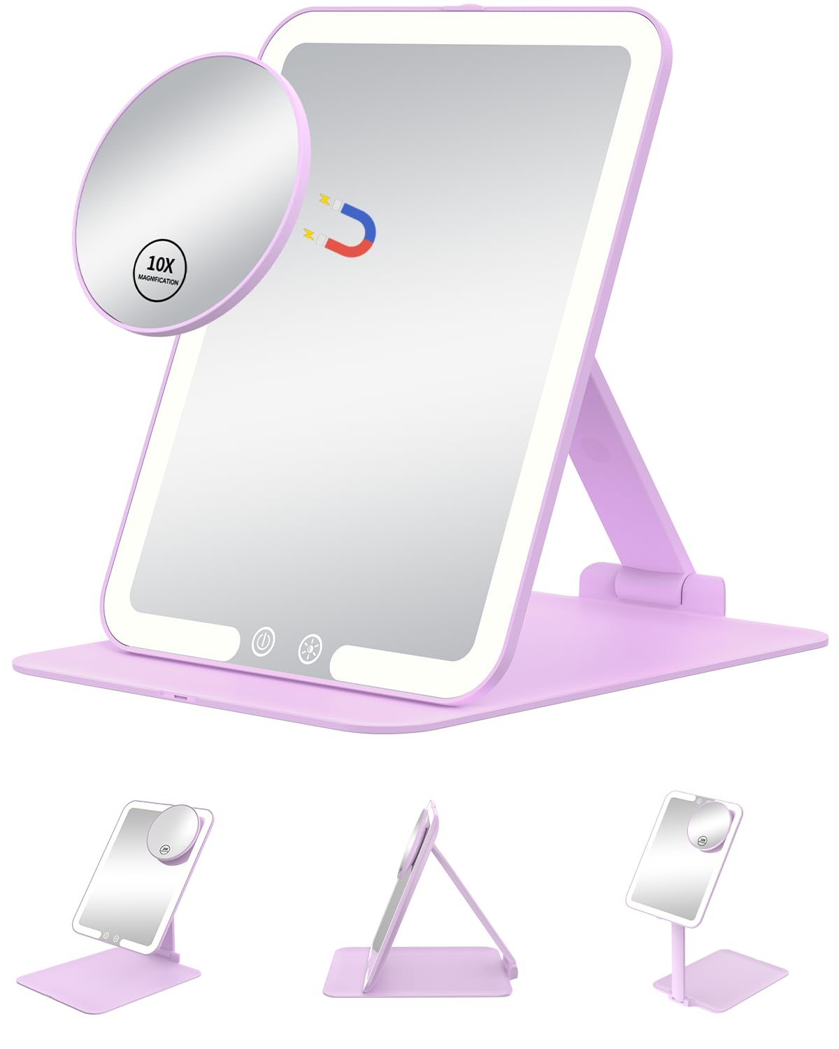 Gospire Travel Makeup Mirror purple model front view with lights