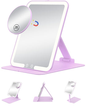 Gospire Travel Makeup Mirror purple model front view with lights
