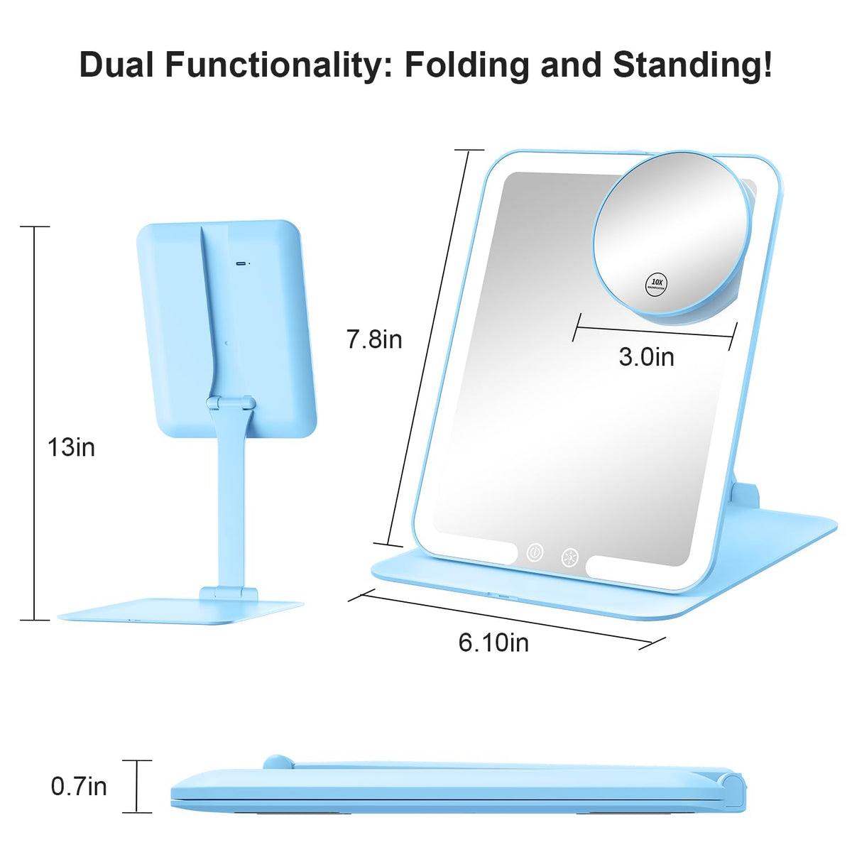 Gospire Travel Makeup Mirror side view showing adjustable stand
