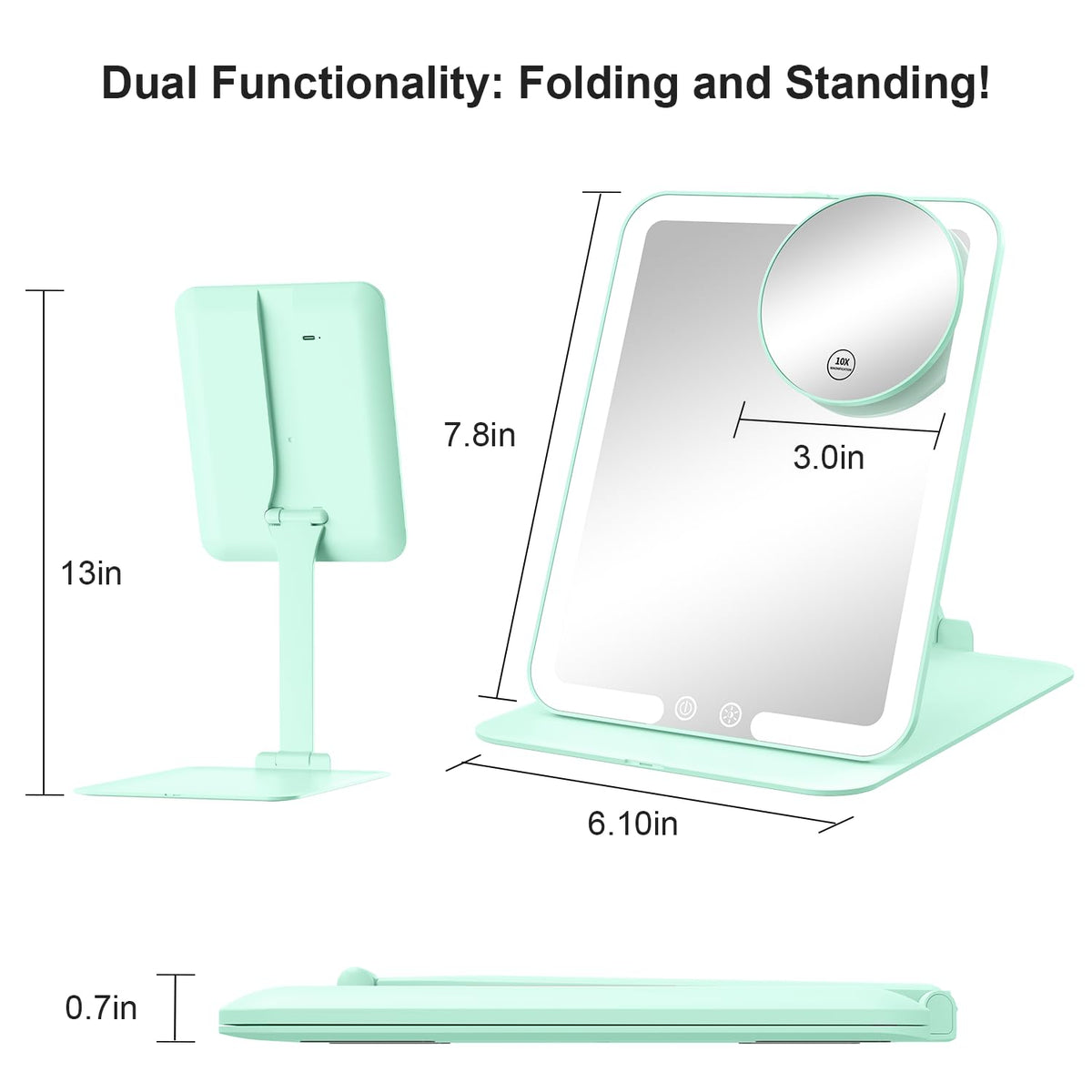 Gospire Travel Makeup Mirror side view showing adjustable stand
