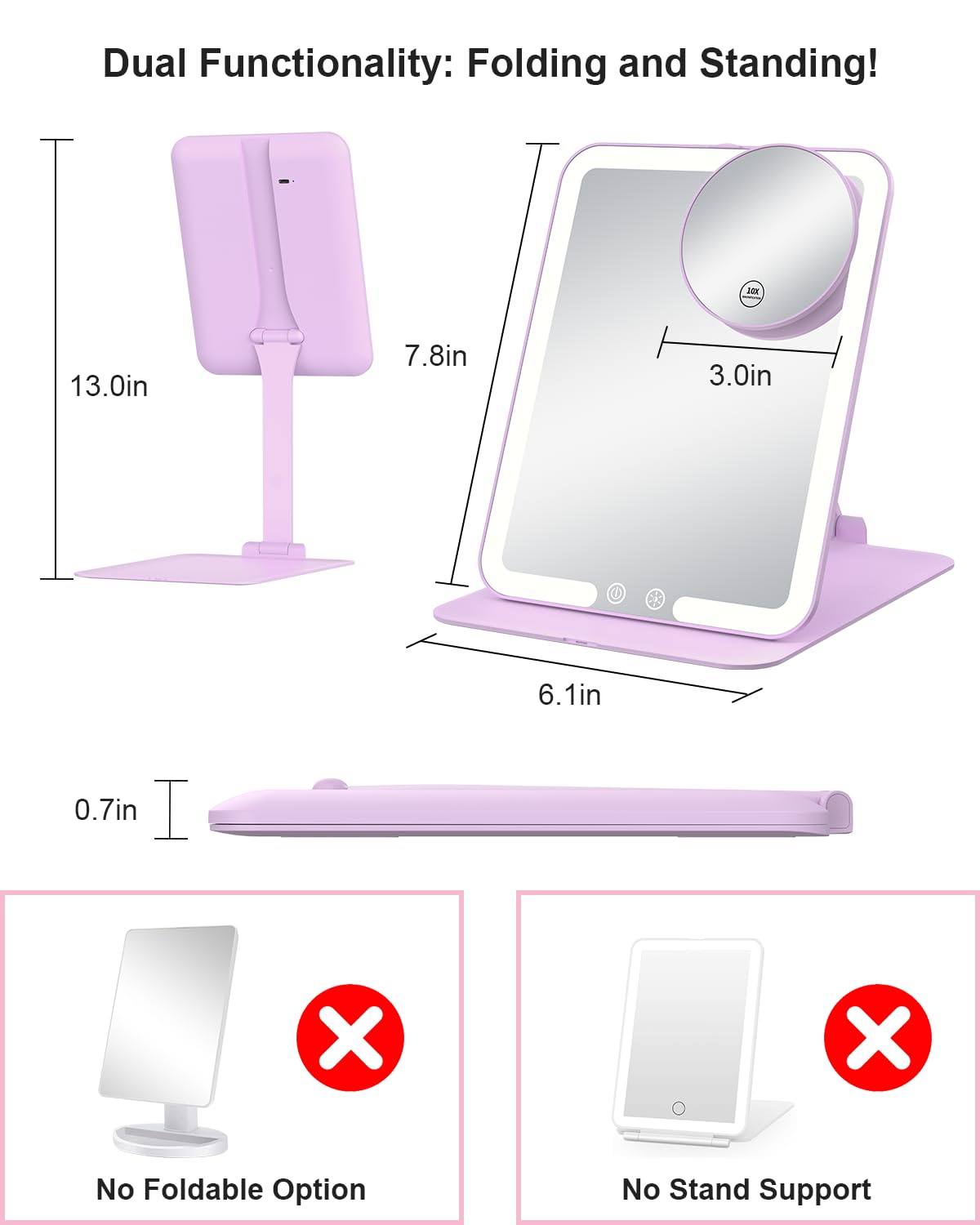 Gospire Travel Makeup Mirror side view showing compact design
