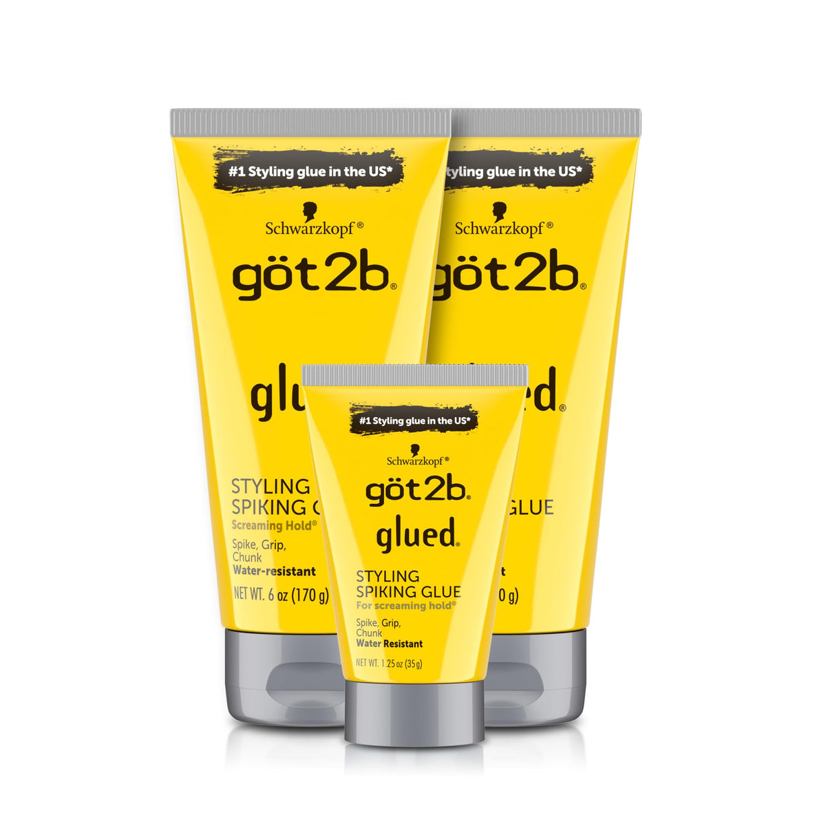 Got2B Glued Styling Spiking Hair Gel two 6 oz tubes and one 1.25 oz travel tube